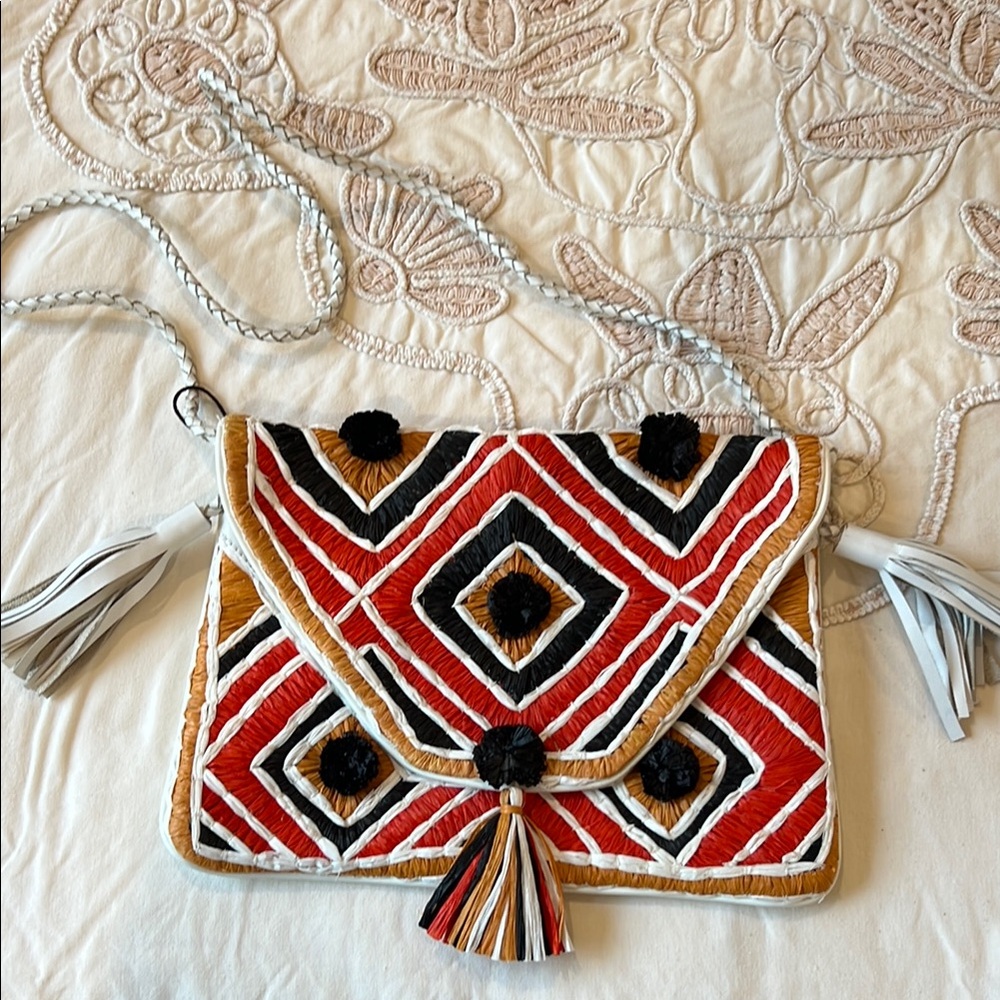 IbBan Bohemian Geometric Patterned Clutch with Tassels